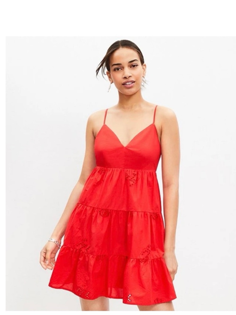 LOFT  Red  Tiered Spaghetti-Strap Dress